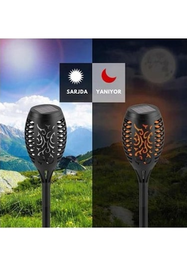 Solar Alev Efektli Bahçe Lambası Beyaz