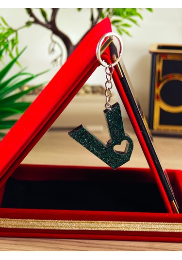 Harfli Anahtarlık Epoksi Kişiye Özel Yapım El Yapımı Harf Anahtarlık Kalp Model Özel Tasarım Hediyelik Ürün Kalp Desenli Simli Anahtarlık Beyaz - Mavi