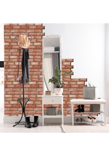 Opulentliving Kahverengi Tuğla Desen Pvc Otomatik Yapıştırıcı Duvar Kağıdı - Mutfak Dekorasyonu