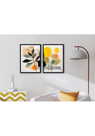 Desenler Ve Bitkiler Çerçeveli İkili Mdf Tablo Seti-174311