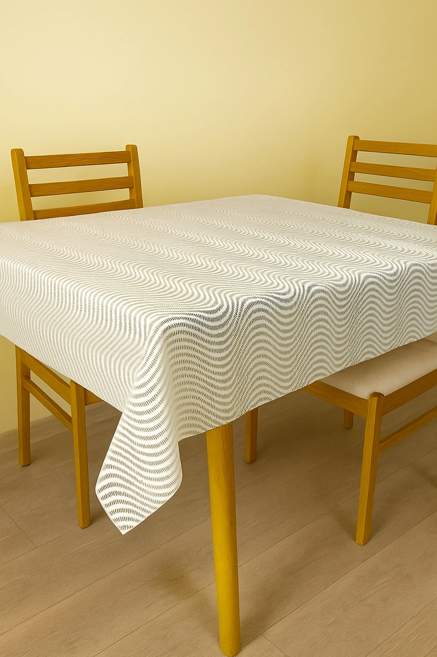 Rona Home Hasır Desen Lüks Pvc Silinebilir Masa Örtüsü Su Geçirmez Muşamba Sofra Bezi Beyaz