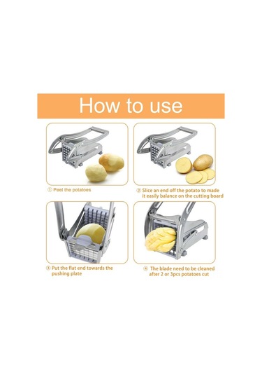 Aubyhe Stanyum Çelik İki Farklı Bıçaklı Patates Dilimleyici, Sebze-kuru Meyve Kesici, Evde Restoran Kalitesi Patates Kızartması Gümüş