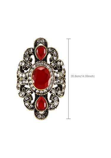 Vintage Ethnic Style Exquisite Carved Inlaid Acrylic Resin Hollow Ring, Ring Size:7 Red Çok Renkli