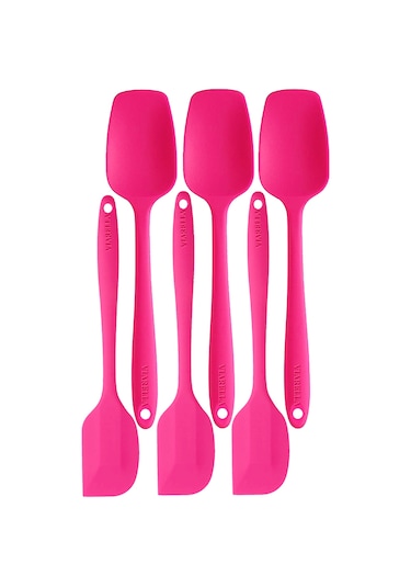 Silikon Kaşık Spatula Seti 6lı Yanmaz Yapışmaz Çizmez Fuşya 27cm