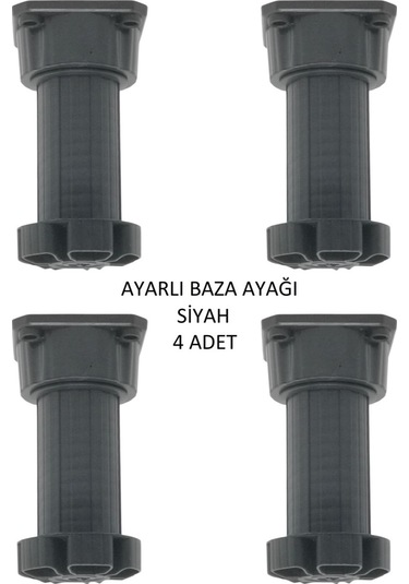 Ayarlanabilir Plastik Baza Ayağı 10-15 Cm, Siyah, Çok Amaçlı Dolap Ayağı 4 Adet Siyah