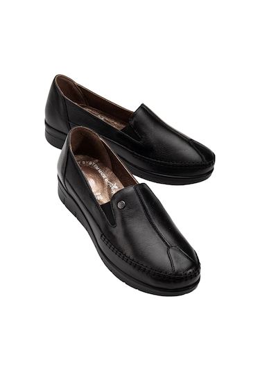 92101 Ortopedik Kadın Deri Ayakkabı Topuk Dikeni İçin Uygundur Siyah