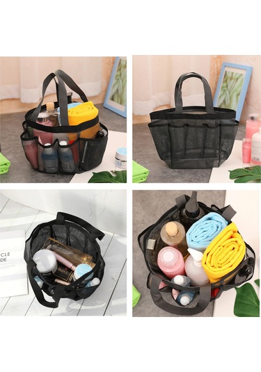 Qingmipy 7 Cep Derin Saklama Çantası, Hızlı Kuruyan Mesh Banyo Organizeri, Kamp Spor Seyahat İçin Asmalı Torbası Siyah