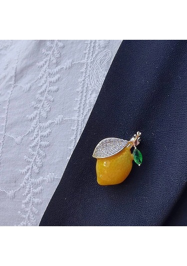 Emaye Sarı Limon Kadın Broş Düğün Partisi Turuncu Nedensel Broş Iğne F4-5-263 F4-5-263 Çok Renkli
