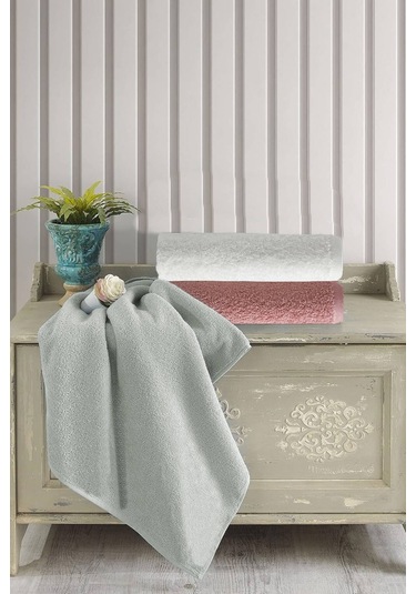 3 Lü Renkli El Yüz Havlu Seti %100 Pamuklu Natural Harmony Gülkurusu