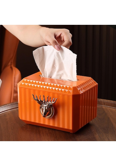 Suntek Tezgah Turuncu Peçete Kağıt Tutucu Geyik Kafası Heykel