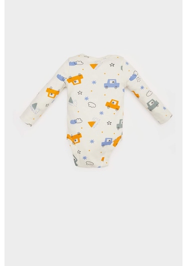 DeFacto Erkek Bebek Yenidoğan Bisiklet Yaka Baskılı Uzun Kollu Çıtçıtlı Body E6304A525SPER233 Ekru