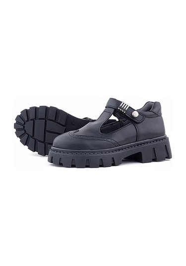 Rakerplus Siyah Mat Cırtlı Toka Detaylı Kız Çocuk Okul Ayakkabı Siyah