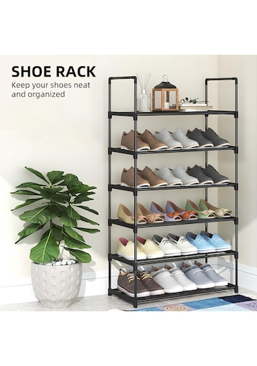 Jms Ayakkabı Rafı 4 Katlı -6 Katlı Ayakkabı Organizatörü Metal Ayakkabı Saklama Siyah