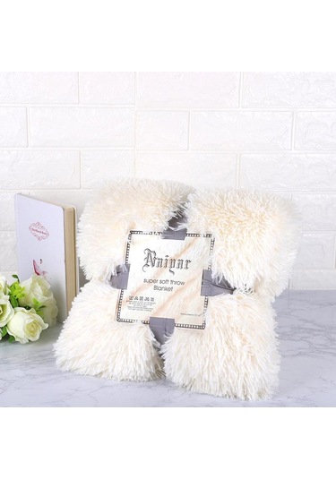 Bej Battaniye Suni Kürk Battaniye Yatak Battaniyesi Shaggy Polyester Sıcak Tutma S