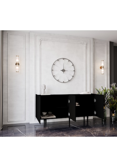 Enwood Capella Siyah Mdf 4 Kapaklı Raflı 160 Lık Konsol