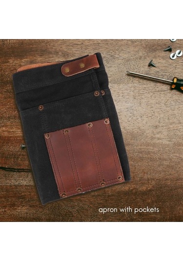 Ulzyvf Yarım Tuval Siyah Siyah Önlük Önlük Kadınlar İçin Gerçek Deri Çok Cepli Kg Siyah