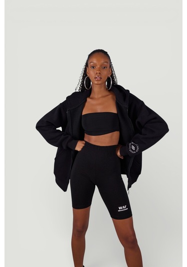Holly Lolly Uzun Kol Kapüşonlu Fermuar Kapamalı Hoody Sweatshirt Siyah
