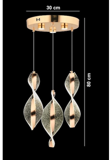 İstanbul Avize Mars 3'lü Gold Kumandalı 3 Renk Led Lüx Modern Ledli Avize