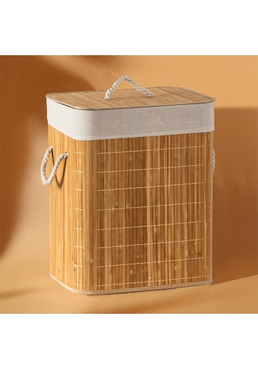 Porsima Pbt-053 Kapaklı Kirli Çamaşır Sepeti Dikdörtgen - Bambu Kirli Çamaşır Sepeti Bambu
