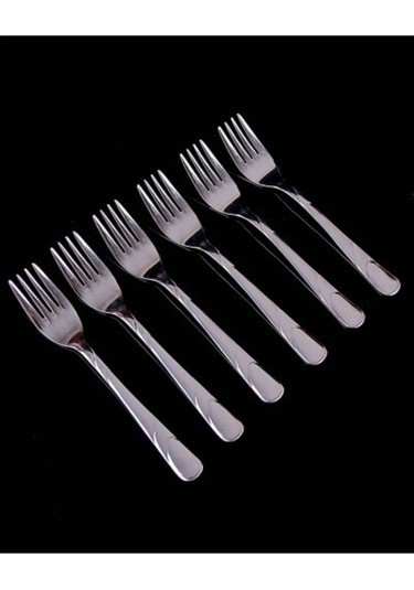 Paslanmaz Çelik Çizgi Desenli Tatlı Çatalı 6 Adet Gri