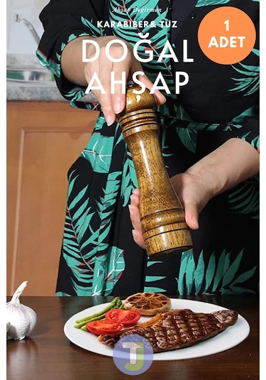 Technojet 1 Adet 22cm Doğal Ahşap Karabiber Tuz Kahve Baharat Öğütücü Ahşap Değirmen Tuzluk Biberlik