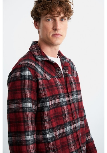 Allenı Erkek Pamuk Gömlek Yaka Relaxed Oduncu Kırmızı Gömlek