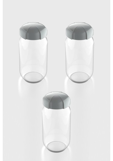 Renga Rhea 1000 Ml Gri Kapaklı 3'lü Cam Kavanoz Seti 131012 Gri