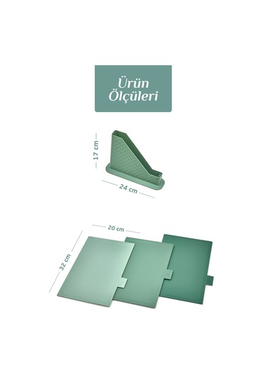 9'lu Mutfak Hazırlık Seti - Dik Standlı Kulplu Kesme Tahtası Karıştırma Kabı Süzgeç Limon Sıkacağı Yeşil