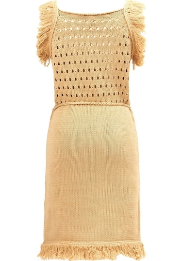 Peraluna Mıyokı Dress %100 Pamuk Diz Hizası Yazlık Kadın Triko El Bej