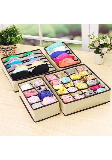 Novahub İç Çamaşırı Sutyen Organizatör Saklama Kutusu Bej Çekmece Dolap Organizatörler İç Çamaşırı Atkı Çorap Sutyen İçin Kutular 7 Bej Bej