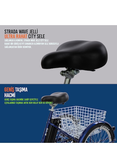 Stradacycles E-VO Mekanikdisk 24 Jant Üç Tekerlekli Elektrikli Bisiklet Mavi