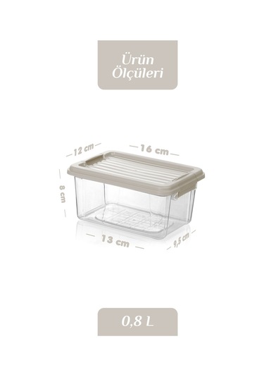 4'lü Set - 800ml Kilit Kapaklı Erzak Saklama Kabı - Difriz Buzdolabı Düzenleyici Saklama Kutusu Bej Bej