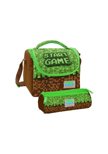 Coral High Erkek Çocuk Yeşil Kahverengi Craft Thermo Beslenme Çantası Ve Üç Bölmeli Kalemlik Seti Çok Renkli