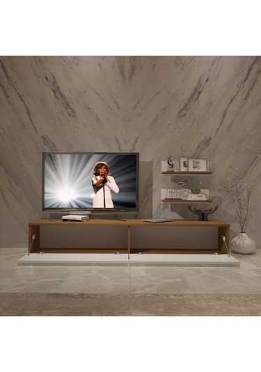 Decoraktiv Eko 4 Mdf Std Tv Ünitesi Tv Sehpası - Ceviz Beyaz Ahşap - Beyaz