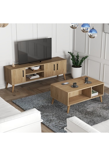 Set 1586-2076 Tv Ünitesi + Exxen Orta Sehpa - Sepet Rengi
