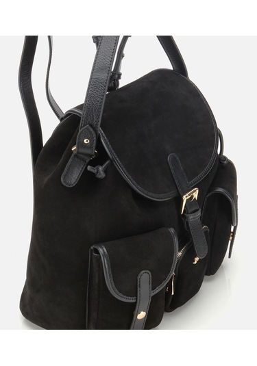 Hotiç Kadın Süet Deri Siyah Cepli Tokalı Sırt Çantası 03cah316410a100 03cah316410a100 Siyah