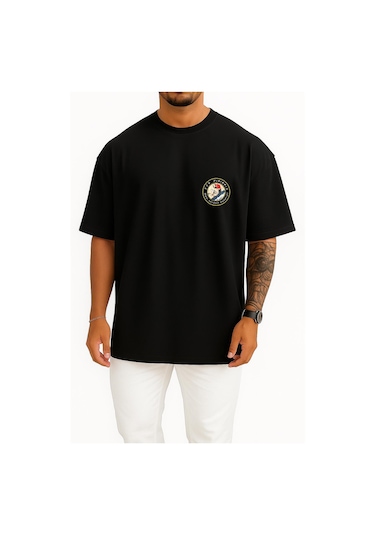 Bahriyeli Collection Oversize Tcg Pirireis Dalgalar Arası Cep Ve Sırt Baskılı Unisex T-shirt Siyah