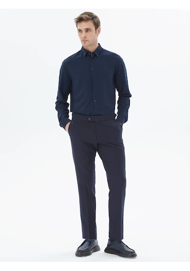 Kip Lacivert Dokuma Regular Fit Casual Pantolon Lacivert