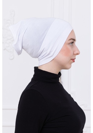 Pratik Boru Bone Beyaz Geçmeli - Kaymaz Önü Dikişsiz Kadın Tesettür Hazır İç Bone Beyaz