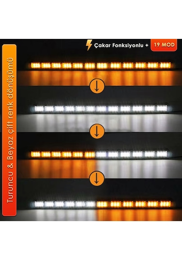 Turuncu Beyaz Çakarlı 114cm Çakarlı Led Bar Off Road