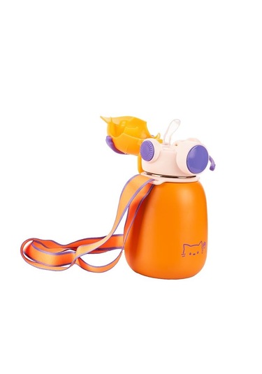 Sevimli Tasarım Gamer Termos Matara 500 Ml 16.9 Oz Ve Omuz Askılı Turuncu