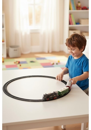 Pilli, Işıklı 14 Parça Oyuncak Tren Seti - Track Car Model