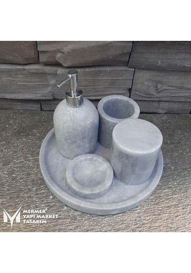 Gri Mermer 5 Parça Banyo Seti Gri