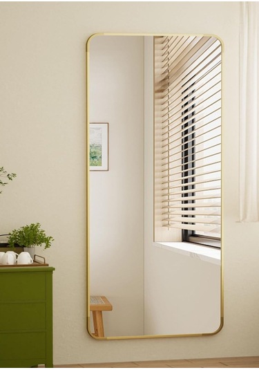 Pera 180x66 Yuvarlak Köşeli Yer Aynası Ayaklı, Asılı, Duvara Yaslı, Yatak Odası, Giyinme Odası Gold