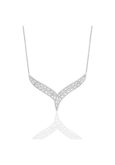 Gümüş Rodyumlu Pırlanta Modeli Beyaz Altın Görünümlü Kolye Küpe (535069120)