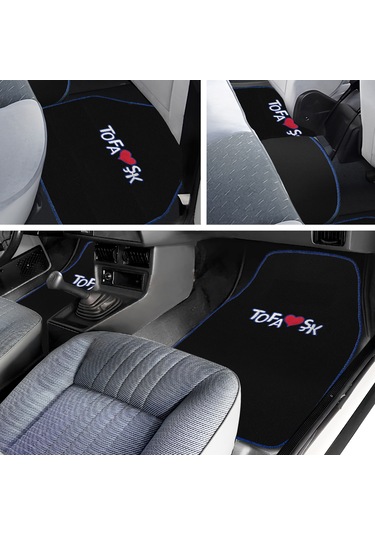 Tofaş Şahin Doğan Kartal Uyumlu Siyah Halı Paspas 5'li Set Mavi Şeritli Nakışlı Oto Paspas Takımı