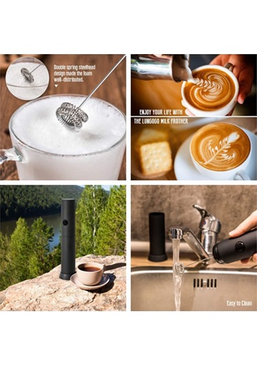 Youtek El Tutan Elektrikli Çift Ağızlı Süt Köpürtücü, Kahve Ve Yemek Karıştırıcı - Latte, Cappuccino İçin Pil Dahil Değil Siyah