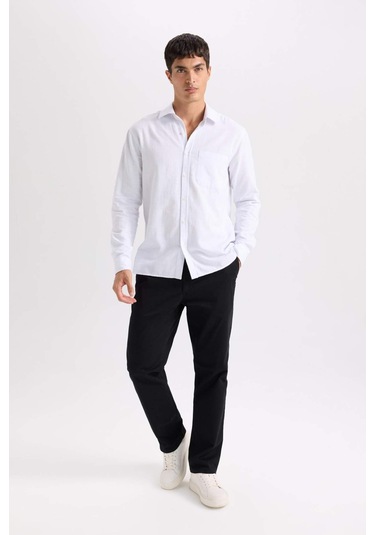 DeFacto Regular Fit Normal Kesim Yazlık Düz Paça Chino Kanvas Pantolon D7349AX25SPBK81