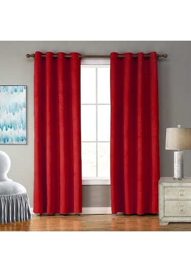 Novahub Kırmızı Süet Kadife Kalın Gölge Perdeler - Oturma Odası/yatak Odası Kumaş Karartma Ev Dekor S Kırmızı