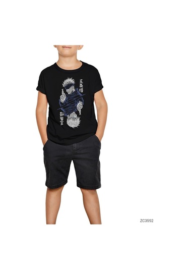 Gojo Satoru Jujutsu Siyah Çocuk Tişört Siyah